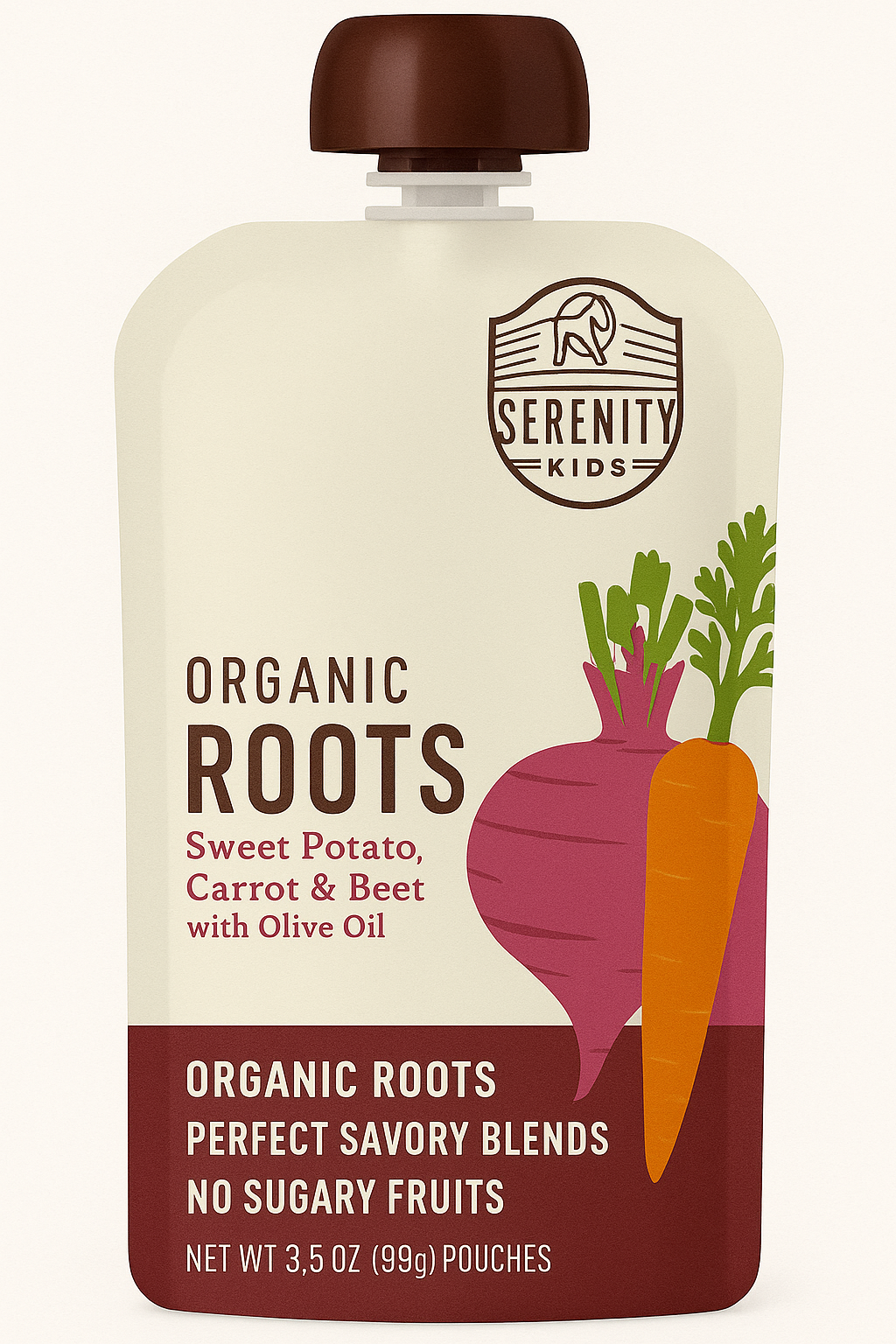 Serenity Kids 6+ Months USDA Organic Veggie Puree Baby Food Pouches | No Sugary Fruits or Added Sugar | Allergen Free | 3.5 Ounce BPA-Free Pouch | Roots | 6 Count